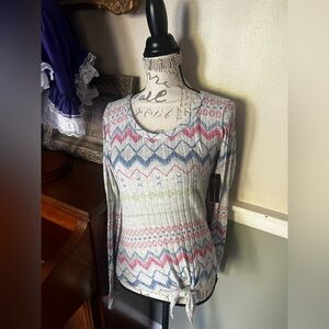 🩶 Vintage Women’s NB Heather Grey Long Sleeve Floral Top With Tie Size XS NWT